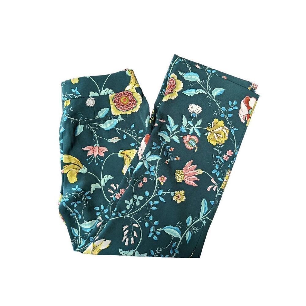 Ann Taylor LOFT Women's Green Vine Floral Fluid Loose Trouser Pants Size 8